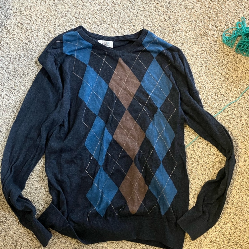 Croft & Barrow Men's Argyle Crewneck Sweater - Blue and Brown